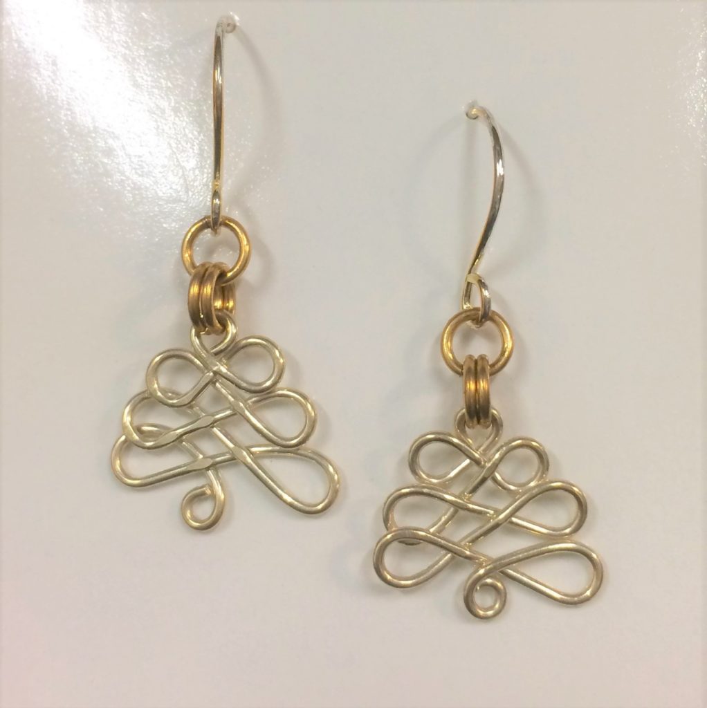Sterling silver tree earrings with brass accent